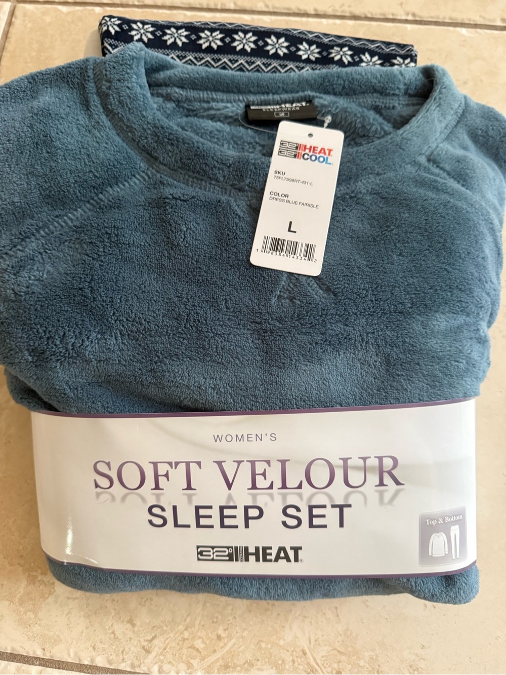 32° Heat Women's Soft Velour Sleep Set in Dusty Blue- NWT!